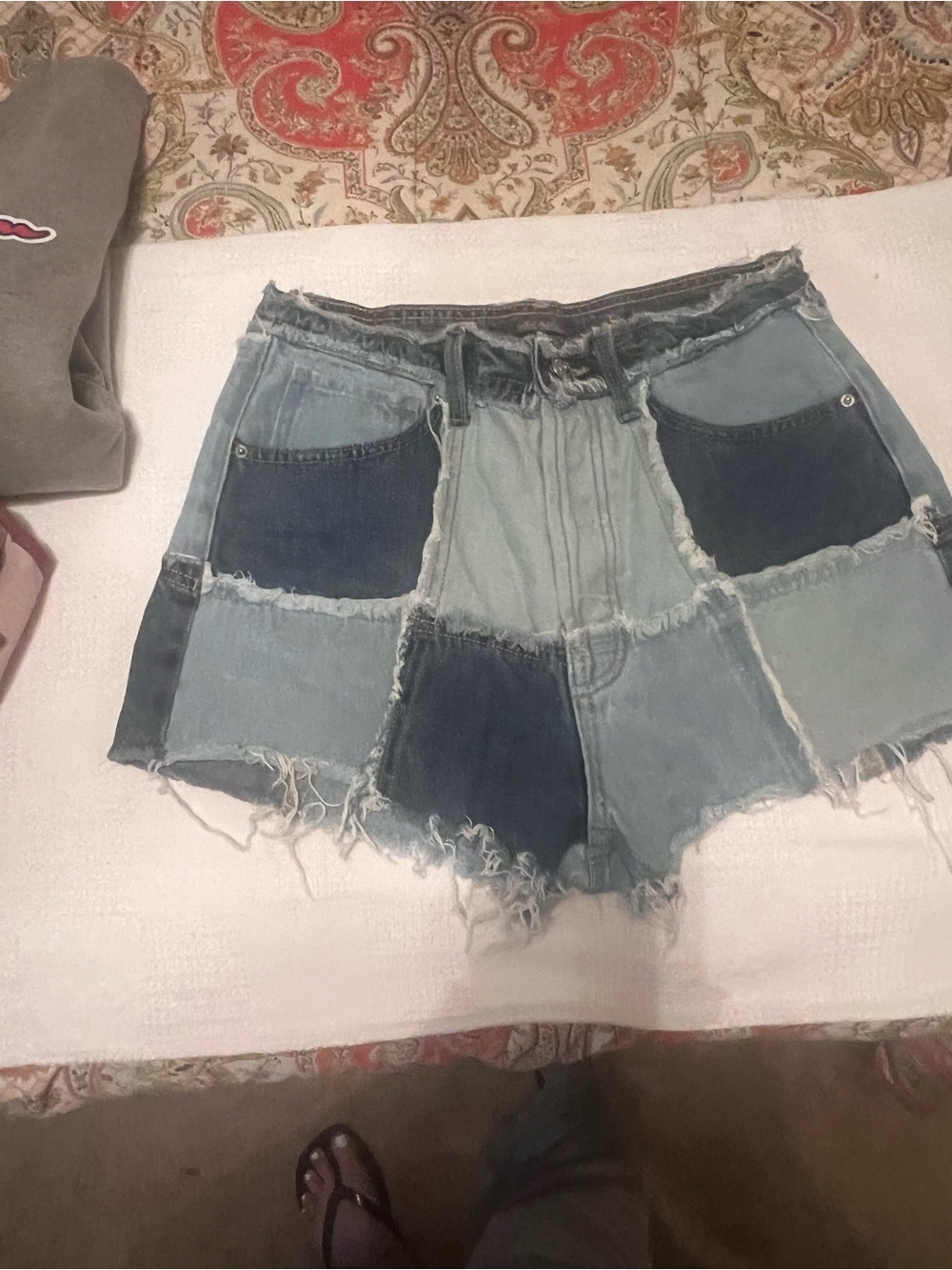 wild fable Patchwork Two-Tone Denim Shorts - Light & Dark Blue